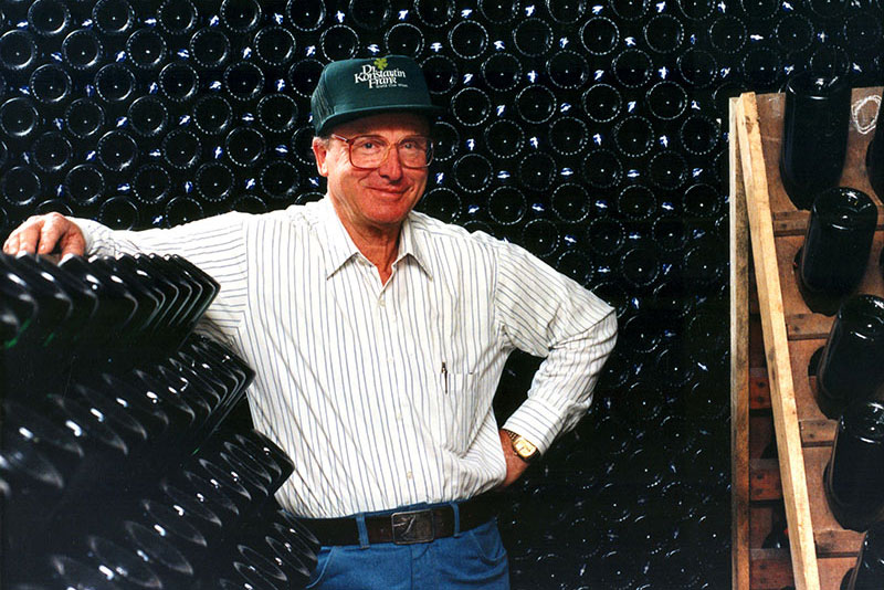 Will Frank posing in the sparkling wine cellar.