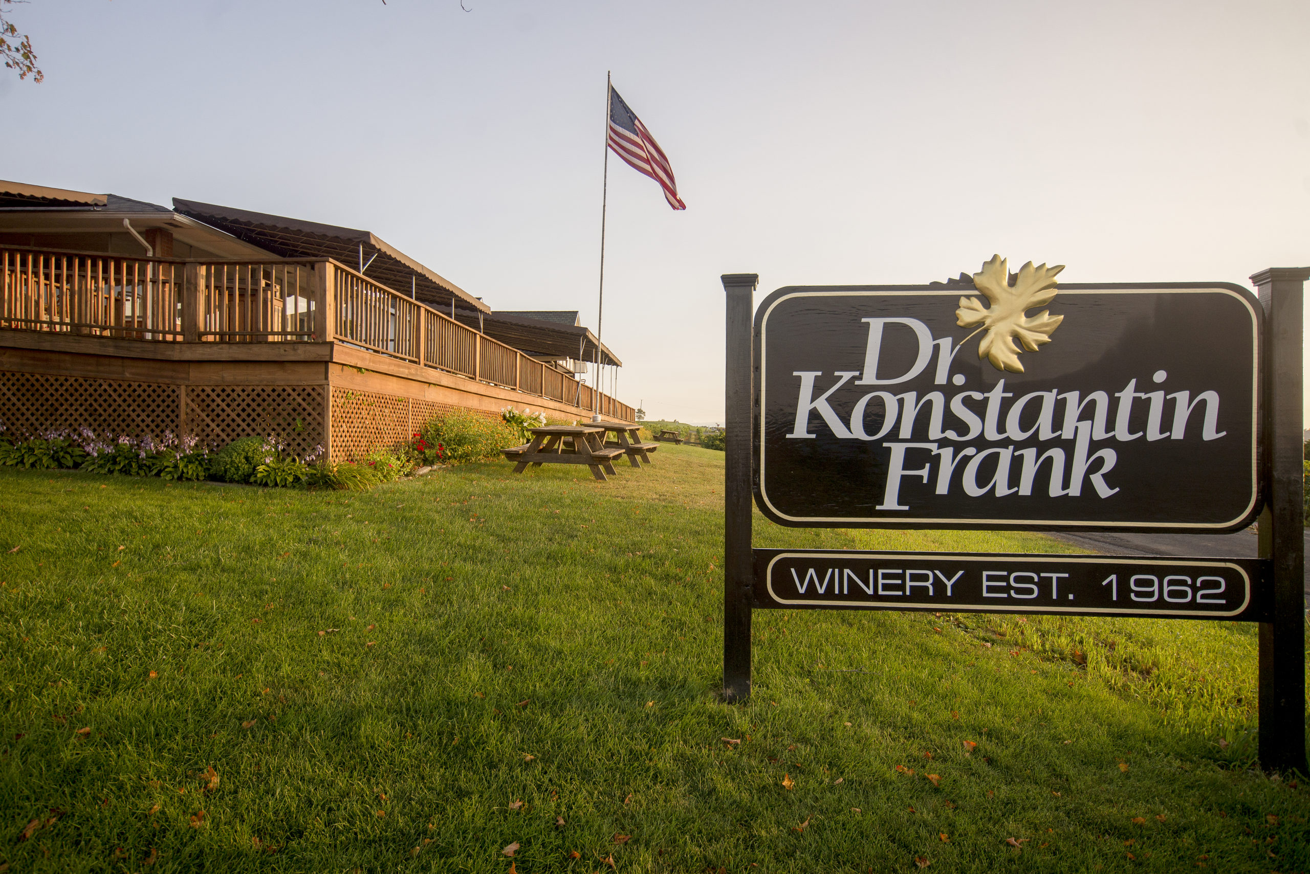 Welcome sign in front of Dr. Frank Winery.