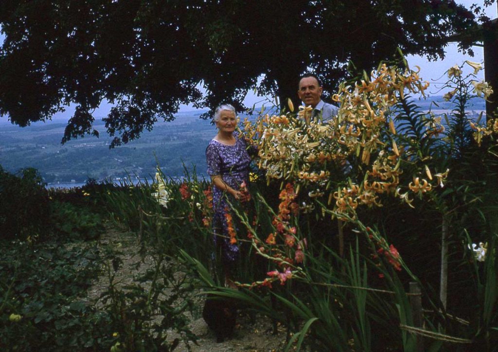 Eugenia and Konstantin in her garden.