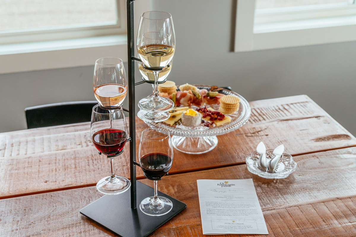 Flight of 5 wines with cheese board.