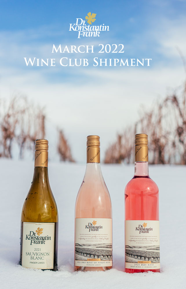 Three wine bottles sitting in snow.