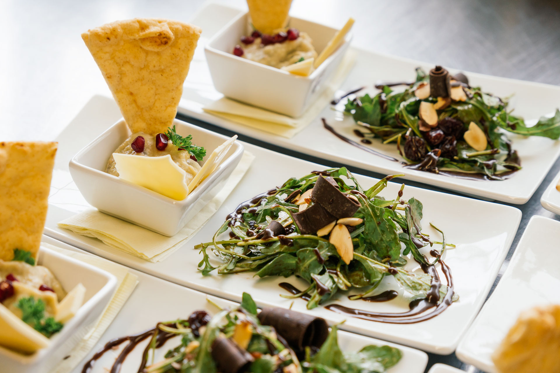 Food pairing White Chocolate Baba Ganoush and Arugula with Chocolate